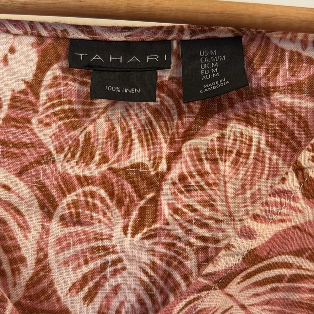 Tahari 100% Linen Long Sleeve Button Up Leaf/Floral Botanical Print Blouse Sz M - Picture 6 of 13